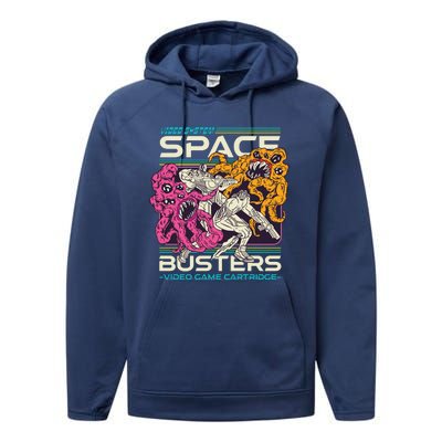 Space Busters Video Game Cartridge Performance Fleece Hoodie