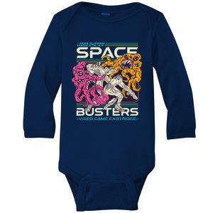 Space Busters Video Game Cartridge Baby Long Sleeve Bodysuit