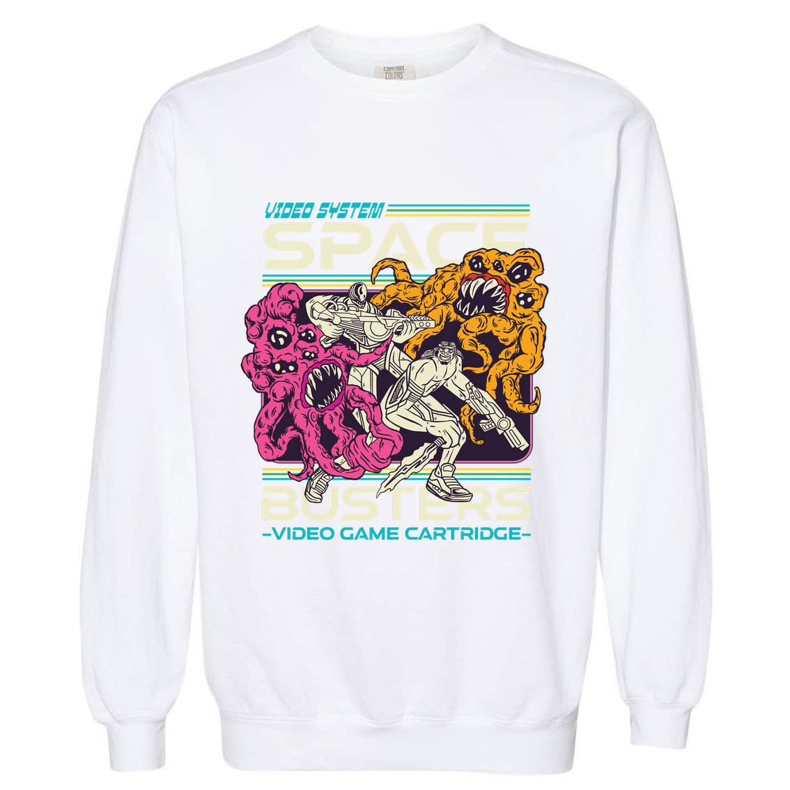 Space Busters Video Game Cartridge Garment-Dyed Sweatshirt