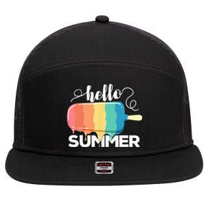 Sunny Beach Vacation Ice Cream Popsicle Hello Summer 7 Panel Mesh Trucker Snapback Hat