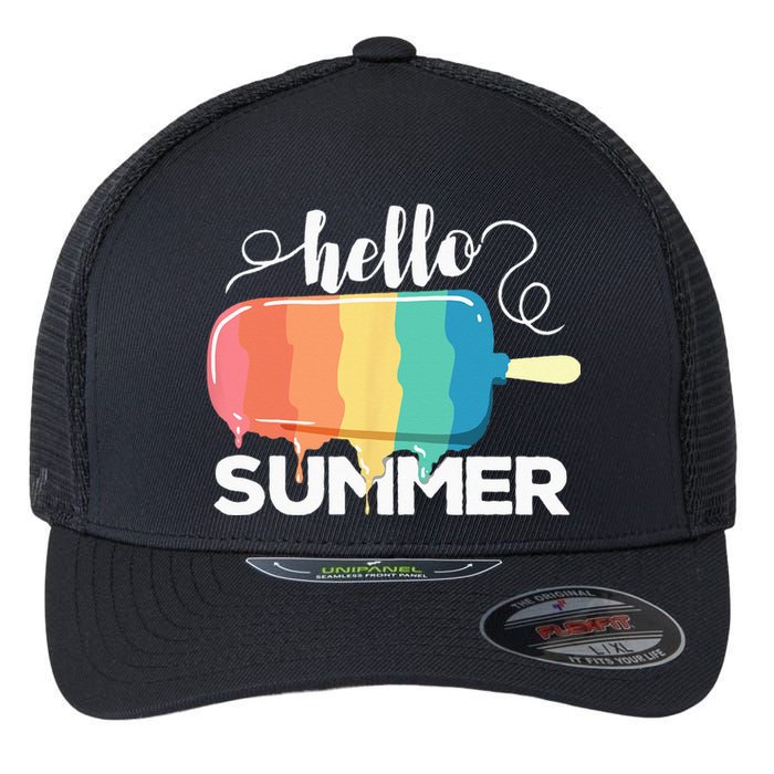 Sunny Beach Vacation Ice Cream Popsicle Hello Summer Flexfit Unipanel Trucker Cap