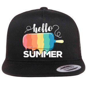 Sunny Beach Vacation Ice Cream Popsicle Hello Summer Flat Bill Trucker Hat