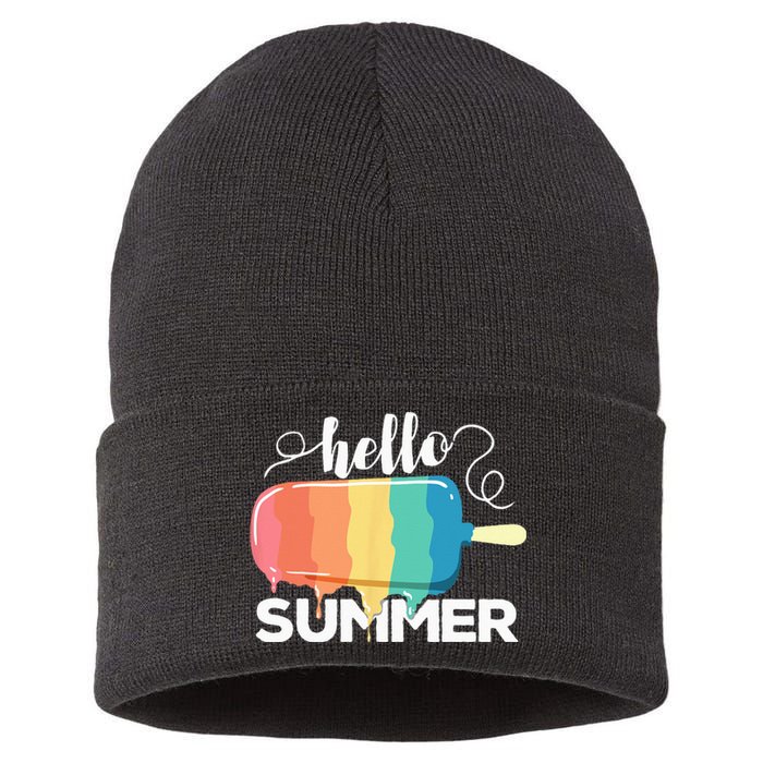 Sunny Beach Vacation Ice Cream Popsicle Hello Summer Sustainable Knit Beanie