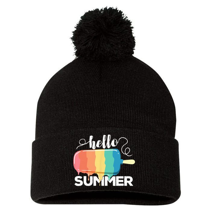 Sunny Beach Vacation Ice Cream Popsicle Hello Summer Pom Pom 12in Knit Beanie