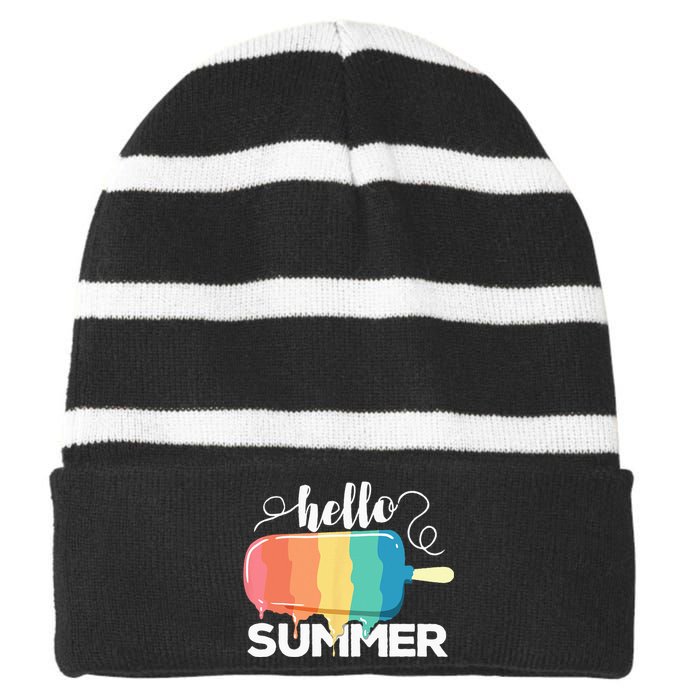 Sunny Beach Vacation Ice Cream Popsicle Hello Summer Striped Beanie with Solid Band