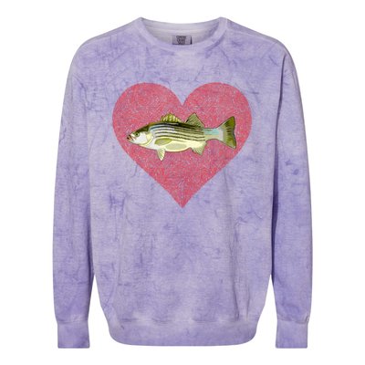 Striped Bass Valentines Day Fish Love Fingerprint Gift Colorblast Crewneck Sweatshirt