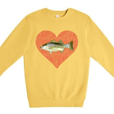 Striped Bass Valentines Day Fish Love Fingerprint Gift Premium Crewneck Sweatshirt