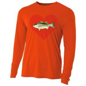 Striped Bass Valentines Day Fish Love Fingerprint Gift Cooling Performance Long Sleeve Crew