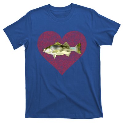 Striped Bass Valentines Day Fish Love Fingerprint Gift T-Shirt