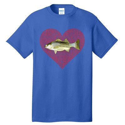 Striped Bass Valentines Day Fish Love Fingerprint Gift Tall T-Shirt