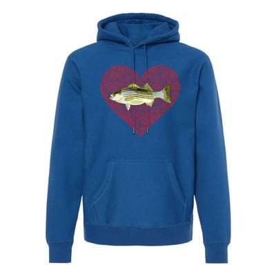 Striped Bass Valentines Day Fish Love Fingerprint Gift Premium Hoodie