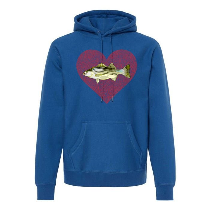 Striped Bass Valentines Day Fish Love Fingerprint Gift Premium Hoodie