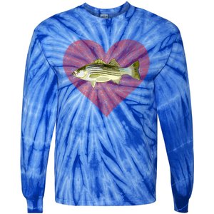 Striped Bass Valentines Day Fish Love Fingerprint Gift Tie-Dye Long Sleeve Shirt