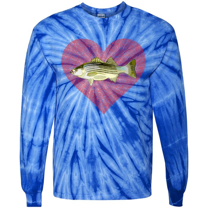 Striped Bass Valentines Day Fish Love Fingerprint Gift Tie-Dye Long Sleeve Shirt