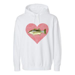 Striped Bass Valentines Day Fish Love Fingerprint Gift Garment-Dyed Fleece Hoodie