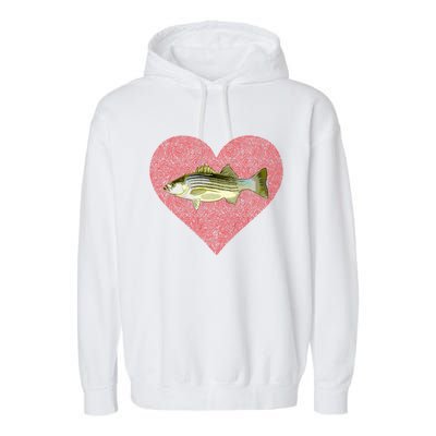 Striped Bass Valentines Day Fish Love Fingerprint Gift Garment-Dyed Fleece Hoodie