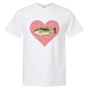 Striped Bass Valentines Day Fish Love Fingerprint Gift Garment-Dyed Heavyweight T-Shirt