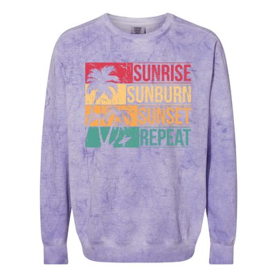 Summer Beach Vacation And Sunrise Sunburn Sunset Repeat Gift Colorblast Crewneck Sweatshirt