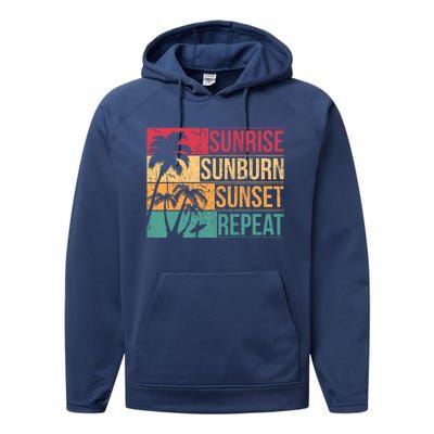 Summer Beach Vacation And Sunrise Sunburn Sunset Repeat Gift Performance Fleece Hoodie