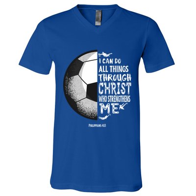 Soccer Bible Verse Christian Sayings Philippians V-Neck T-Shirt
