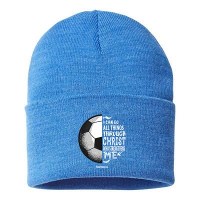 Soccer Bible Verse Christian Sayings Philippians Sustainable Knit Beanie