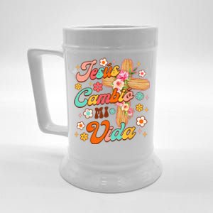 Spanish Bible Verse Christian Faith Jesus Cambio Mi Vida Beer Stein