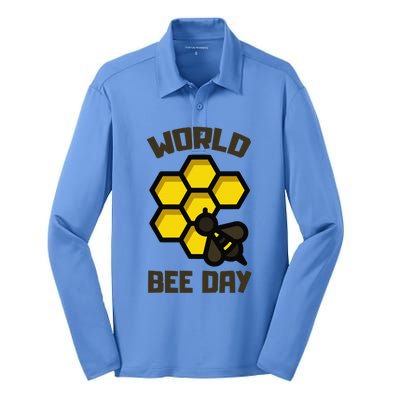 Save Bees World Bee Day Beehive Honey Silk Touch Performance Long Sleeve Polo