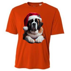 Saint Bernard With Santa Hat Christmas Xmas Dog Owner Mom Gift Cooling Performance Crew T-Shirt