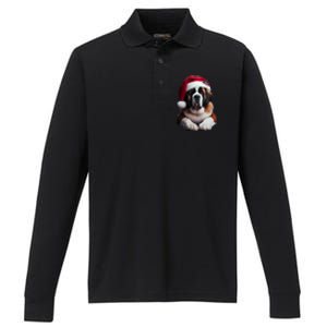 Saint Bernard With Santa Hat Christmas Xmas Dog Owner Mom Gift Performance Long Sleeve Polo