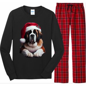 Saint Bernard With Santa Hat Christmas Xmas Dog Owner Mom Gift Long Sleeve Pajama Set