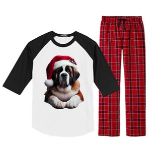 Saint Bernard With Santa Hat Christmas Xmas Dog Owner Mom Gift Raglan Sleeve Pajama Set