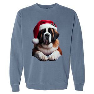 Saint Bernard With Santa Hat Christmas Xmas Dog Owner Mom Gift Garment-Dyed Sweatshirt