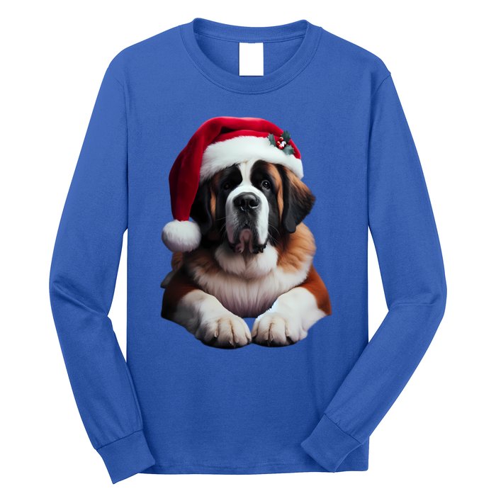 Saint Bernard With Santa Hat Christmas Xmas Dog Owner Mom Gift Long Sleeve Shirt