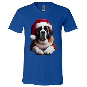 Saint Bernard With Santa Hat Christmas Xmas Dog Owner Mom Gift V-Neck T-Shirt