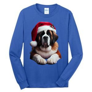 Saint Bernard With Santa Hat Christmas Xmas Dog Owner Mom Gift Tall Long Sleeve T-Shirt