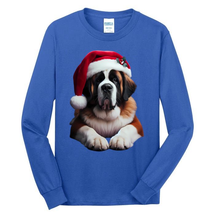 Saint Bernard With Santa Hat Christmas Xmas Dog Owner Mom Gift Tall Long Sleeve T-Shirt