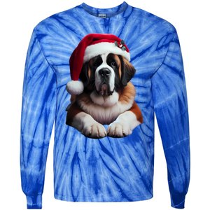 Saint Bernard With Santa Hat Christmas Xmas Dog Owner Mom Gift Tie-Dye Long Sleeve Shirt