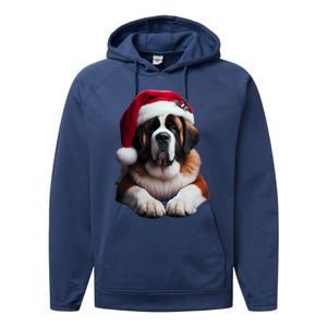 Saint Bernard With Santa Hat Christmas Xmas Dog Owner Mom Gift Performance Fleece Hoodie