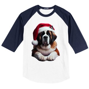 Saint Bernard With Santa Hat Christmas Xmas Dog Owner Mom Gift Baseball Sleeve Shirt