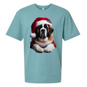 Saint Bernard With Santa Hat Christmas Xmas Dog Owner Mom Gift Sueded Cloud Jersey T-Shirt