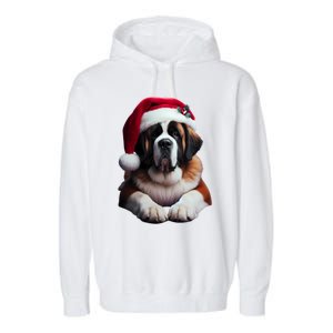 Saint Bernard With Santa Hat Christmas Xmas Dog Owner Mom Gift Garment-Dyed Fleece Hoodie