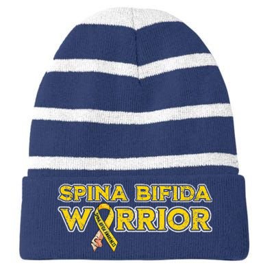 Spina Bifida Warrior Yellow Ribbon Striped Beanie with Solid Band