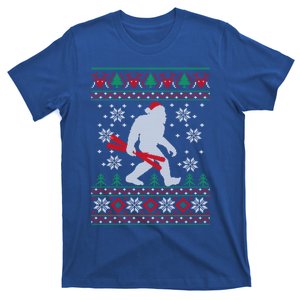 Skiing Bigfoot Wear Santa Hat Ugly Christmas For Skier Ski Gift T-Shirt