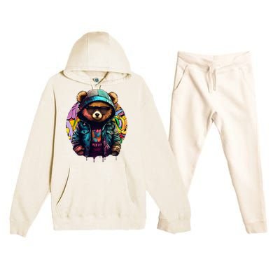 Swag Bear With Cool Glasses Urban Hip Hop Graffiti Art Style Premium Hooded Sweatsuit Set