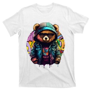 Swag Bear With Cool Glasses Urban Hip Hop Graffiti Art Style T-Shirt