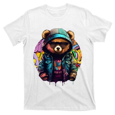 Swag Bear With Cool Glasses Urban Hip Hop Graffiti Art Style T-Shirt