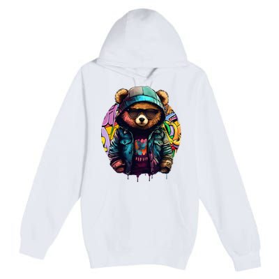 Swag Bear With Cool Glasses Urban Hip Hop Graffiti Art Style Premium Pullover Hoodie