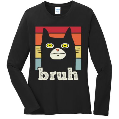 Saying Bruh With Cat Greetings Ns Ladies Long Sleeve Shirt