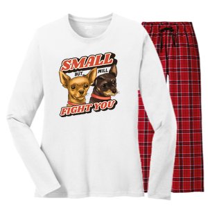 Small But Will Fight You Puppy Women's Long Sleeve Flannel Pajama Set 