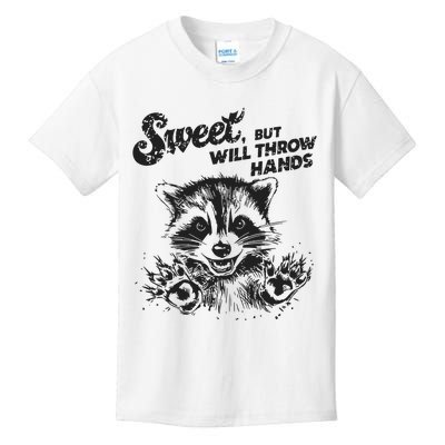 Sweet But Will Throw Hand Funny Raccoon Kids T-Shirt